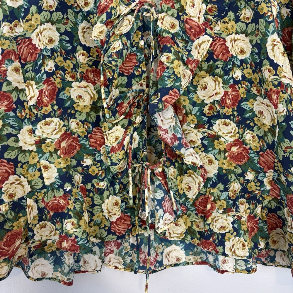 Sézane Yseline Shirt Alicante Blue Print Sz 42 Silk Floral Ruffle - Picture 9 of 13